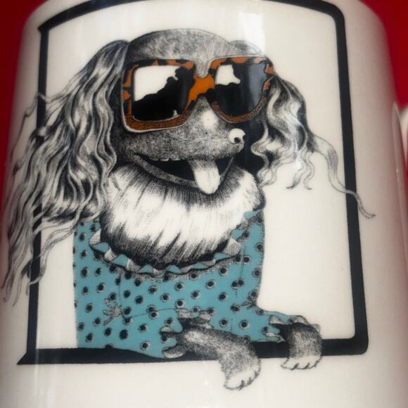 Anthropologie Dog Coffee Mug Florence Balducci Sunglasses White Puppy Boho Cup - Picture 2 of 9